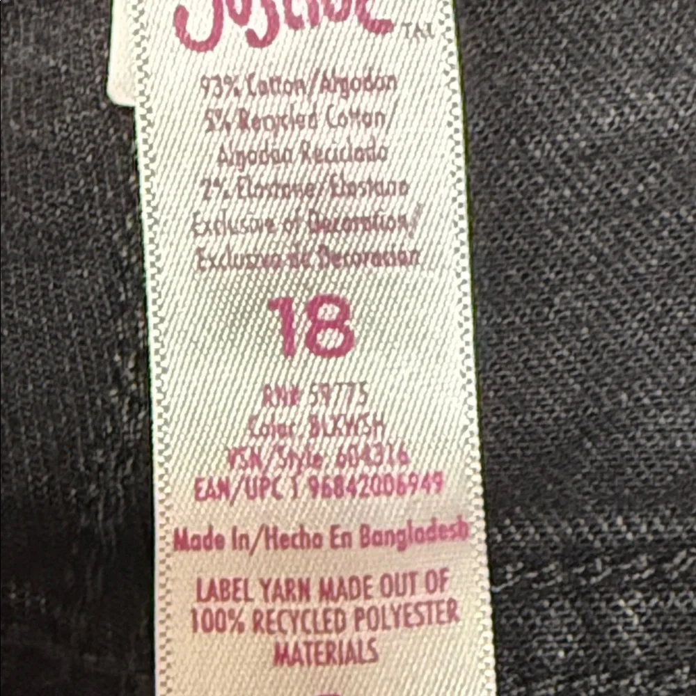 Justice Girls Black Embroidered Peace Smiley Daisy Denim Shorts Size 18 Stretch